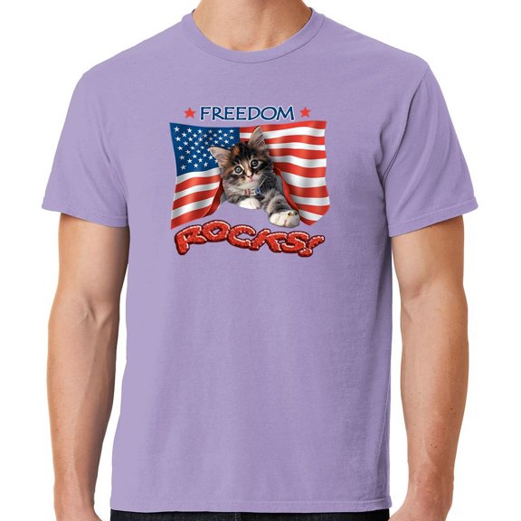 Mens Freedom Rocks Patriotic Kitten Cotton Tee Shirt, 3XL Ameth Purple