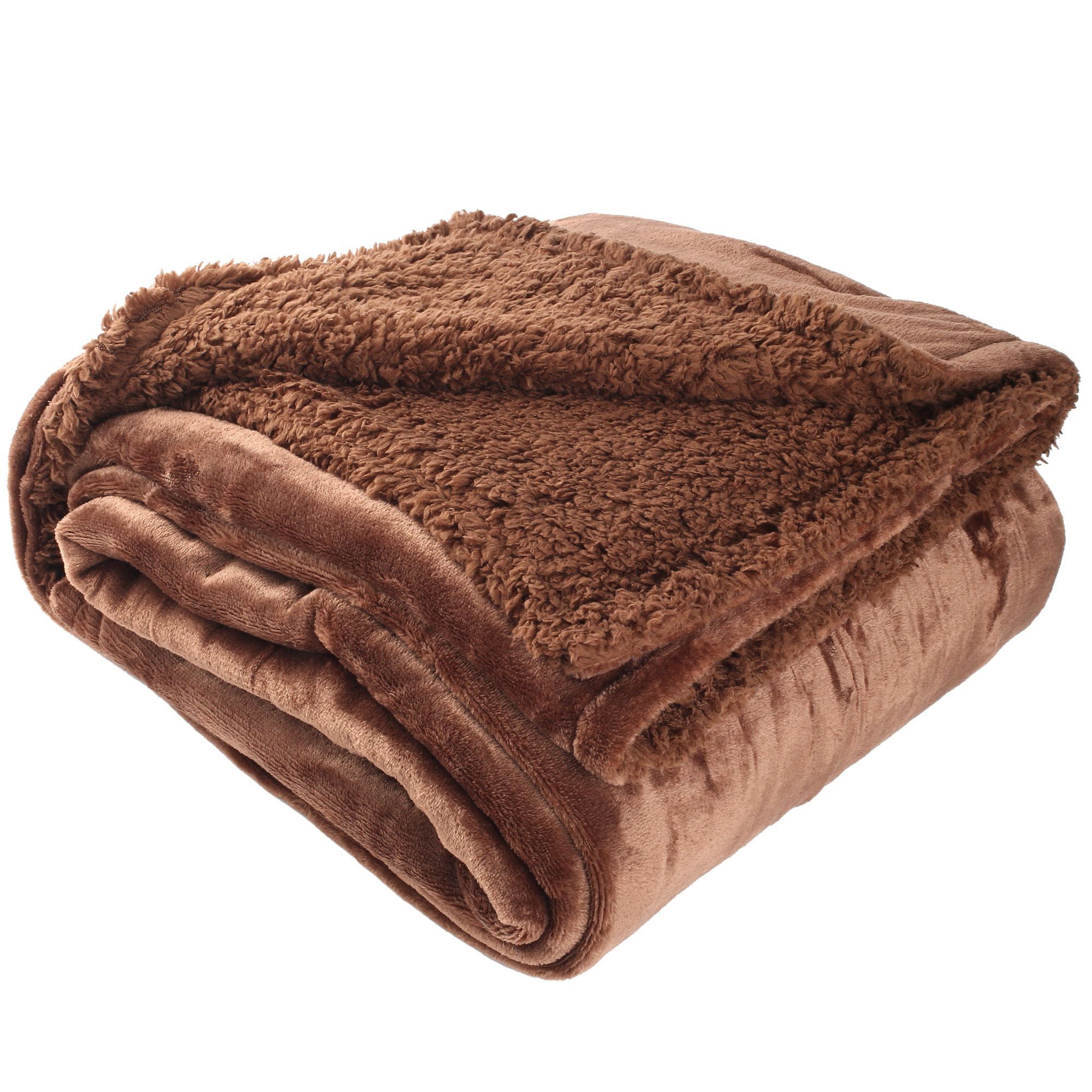 60x80 Inches Sherpa Throw Blanket, Brown Twin Size Reversible Cozy