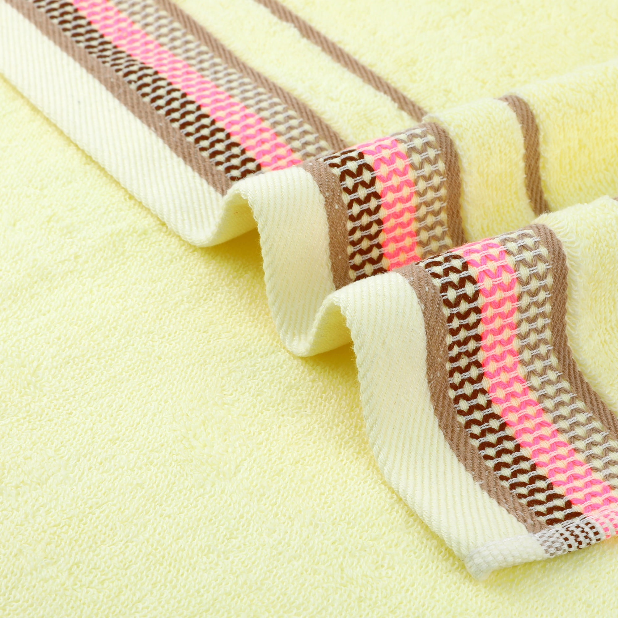 Unique Bargains Cotton Striped Absorbent Soft Hands Face Towel Yellow 2-Piece