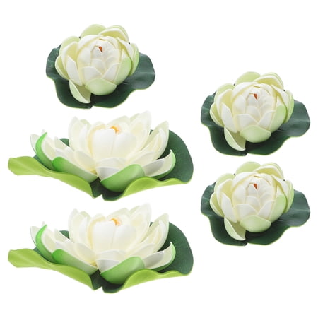 Nicehomfit 5Pcs Artificial Floating Water Lily Flowers Soft Petals Pond Ornaments for Outdoor