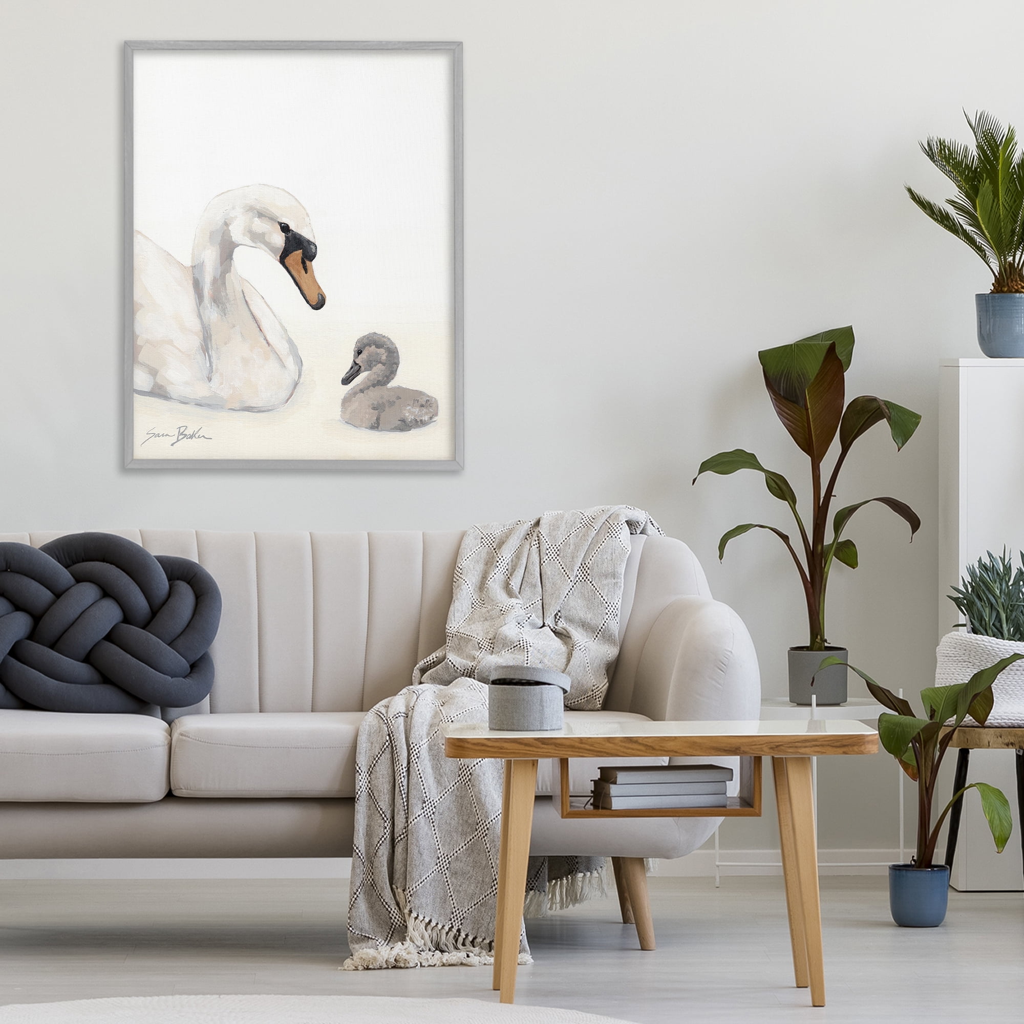 Stupell Industries Mother Swan & Cygnet Gray Framed Giclee Art, design by Sara Baker