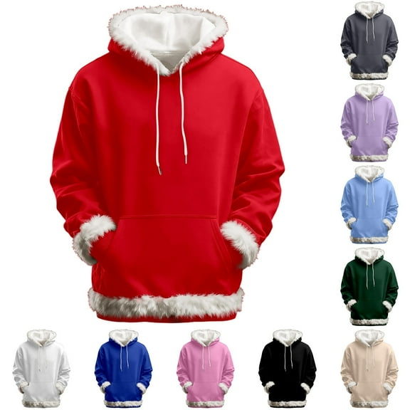 MUXiin Womens Hoodies Christmas Santa Hoodie with White Trim Cozy & Festive Pullover Sweatshirt Trendy Warm Hooded Sweater for Holiday Beige
