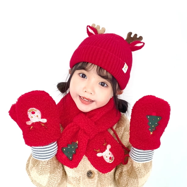 Navidad Para Niños, Conjunto De Guantes Y Bufanda, Gorro De Punto Grueso Cálido Para Invierno, Gorro De Lana, Regalos Para Niños Y Niñas seitruly HA046193-02