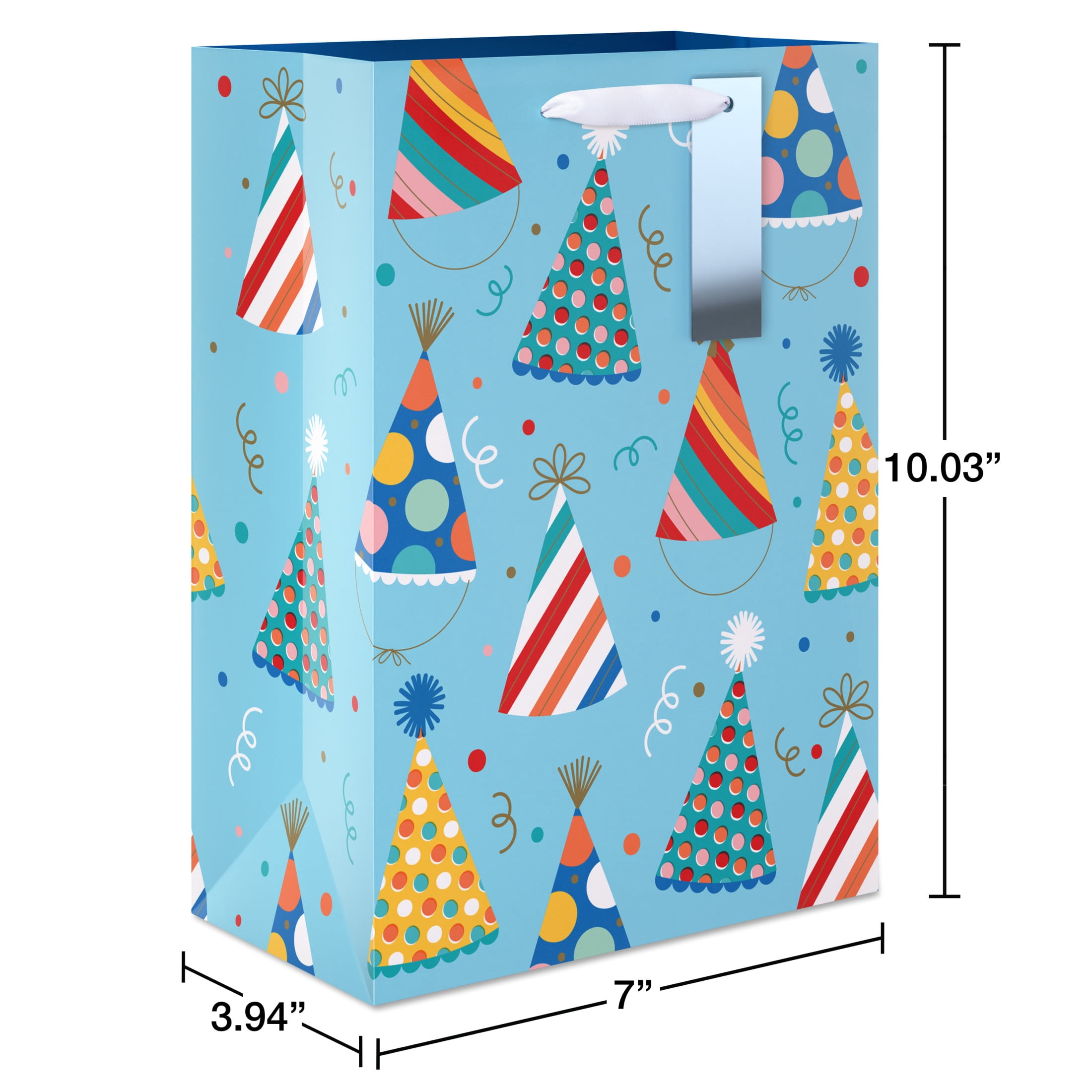 American Greetings 10 in. Medium Light Blue Birthday Gift Bag, Party Hats (1-Count)