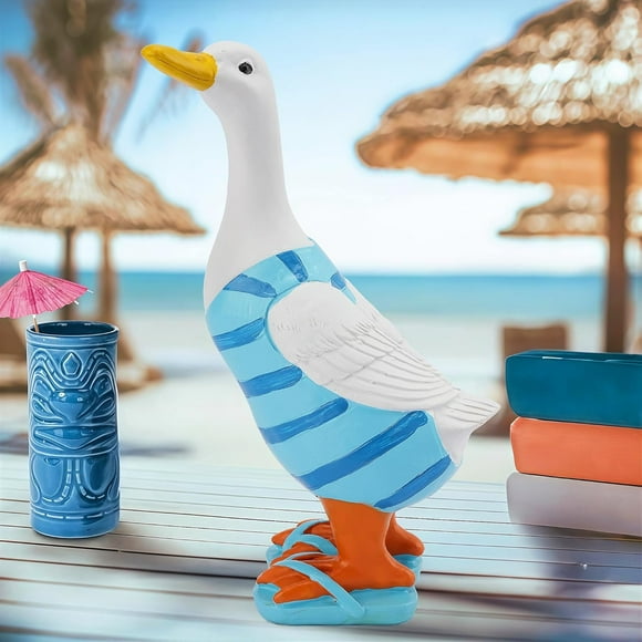 ERDS-Garden Funny Duck Statue, Porch Goose Statue, Outdoor Animal Sculpture - Resin Decorative Goose Figurine, 10 Inch, Ideal for Porch, Garden, Lawn, Backyard, and Indoor Decor (Blue Stripes)