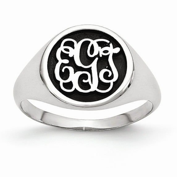 Solid 14K White Gold Casted Vintage Antiqued or Sandblast Monogram Ring Band Size 5.5