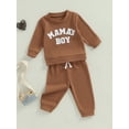 thumbnail image 6 of Caoirhny Baby Toddler Boy Fall Clothes Set 6 12 18 24 Months 2T 3T Letter Embroidery Long Sleeve Sweatshirt Elastic Waist Pants 2 Piece Waffle Outfit, 6 of 9