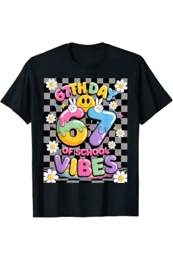 67 Days Of School Meme 100Th Day Of School Vibes Smile Face T-Shirt