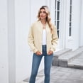 thumbnail image 5 of Cyglowse Womens Bomber Jacket Zip Up Textured Casual Lightweight Trendy Outerwear Coat Spring Winter Varsity Jackets Beige 2XL, 5 of 6