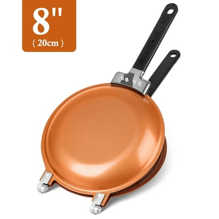 SHINEURI Nonstick Pancake Pan 2-In-1 Double Side Flip Cerami-Tech Copper Pan Roasting Round Frying Pans Mix Cast Iron Skillet Saucepan Crepe Griddle (Best Skillet For Pancakes)