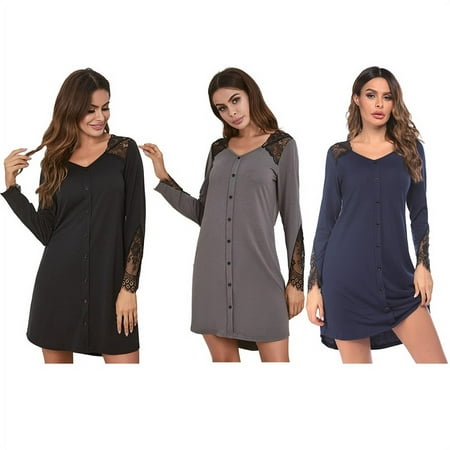 

Feiona Ladies New Lace Stitching Solid Color Plus Size Pajamas Nightgown