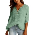 thumbnail image 4 of dgysar Womens Linen Button Blouse, 3/4 Sleeve V-Neck Casual Solid Color Lightweight Breathable Shirt Tops, Textured Natural Fabric Relaxed Fit Summer Apparel Mint Green 3XL, 4 of 6