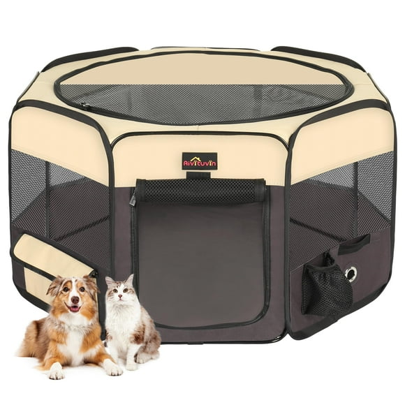 Casa plegable portátil para mascotas Aivituvin, carpa-jaula marrón para perros