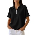 thumbnail image 3 of VBVC Women's Half Zip Waffle Collared Top , V Neck Short Sleeve Blouse For Women , Ladies' Loose Fit Breathable Summer Shirt, Black , S-3XL, 3 of 8