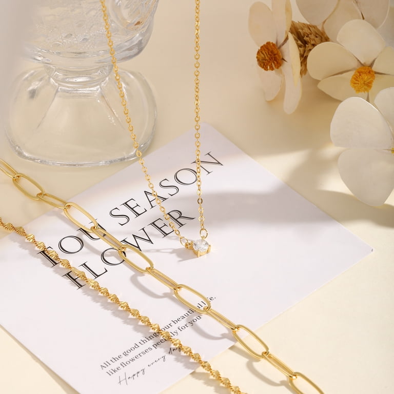 GOSFRY Gold Plated Layered Necklace with Crystal Pendant photo 3