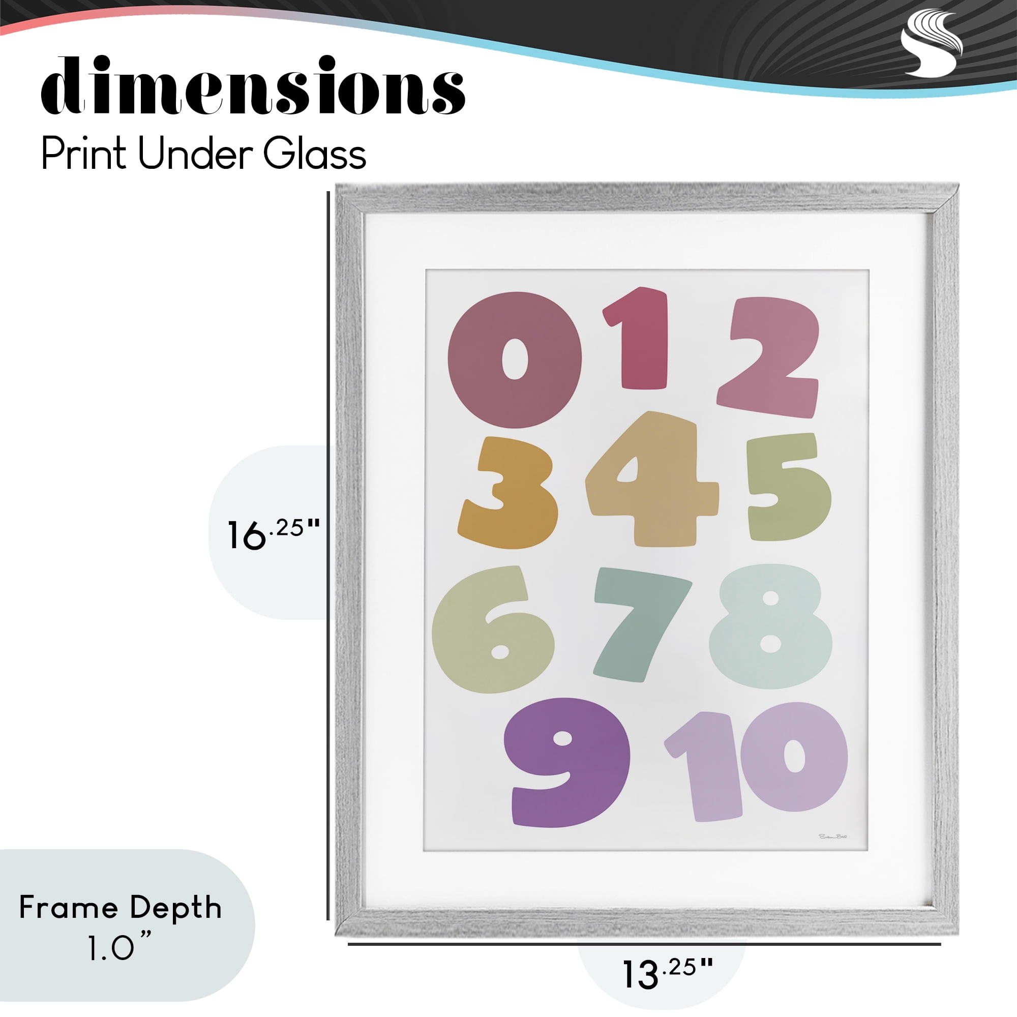 Stupell Industries Muted Counting Numbers Gray Framed Print Under Glass, design by Susan Ball