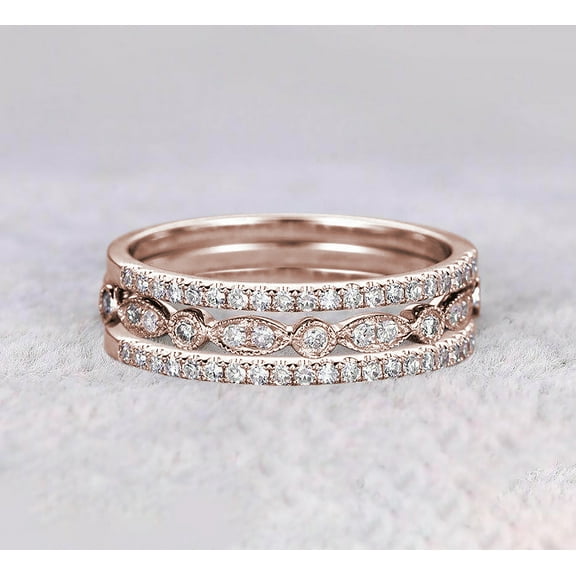 1.50 Carat 3 Wedding Ring set Wedding Band Stackable Ring set Anniversary Ring Trio Ring 925 Sterling Silver With 18k Rose Gold Plating