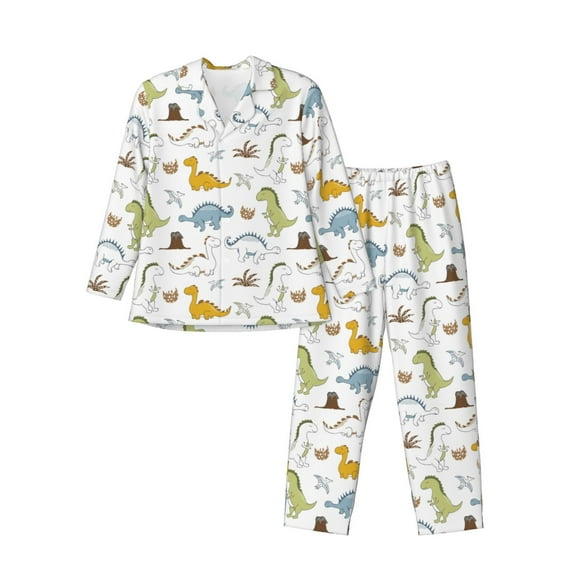 Fotbe Dinosaur Pijama de Hombre con Estampado de Manga Larga, Conjunto de 2 Piezas, Ropa de Dormir Suave y Cómoda con Bolsillos-Medium