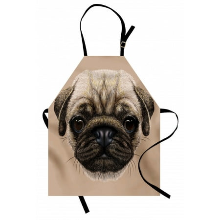 Elodie Detail Bib Pug Apron Detailed Portrait Drawing of a Dog Realistic Design of the Pet Animal Digital Art, Unisex Kitchen Bib Apron with Adjustable Neck for Cooking Baking Gardening, Tan Pale Brown, by Ambesonne ()