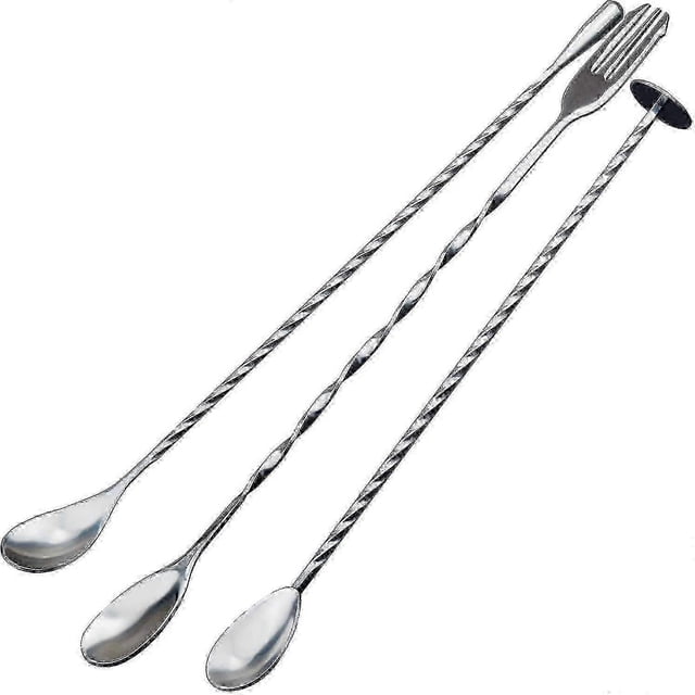 3 Pcs Extra Long Stainless Steel Mixing Spoons with Spiral Pattern, Bar Tools for Cocktail Shaker & Bartending