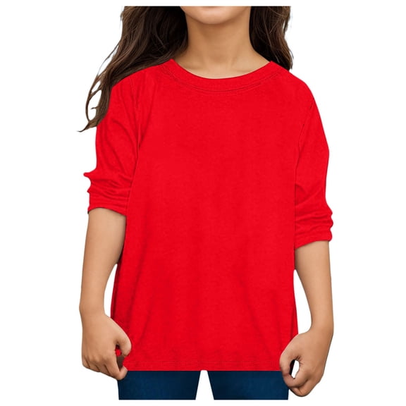 Girls Long Sleeve Shirt Children Kid Tops Tee Casual Clothes, Red Size 4-5 years
