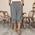 thumbnail image 3 of HADST Womens Elastic High Waist Capri Pants with Large Patch Pockets Lightweight Rolled Cuff Loose Fit Casual Trousers for Summer, 3 of 8