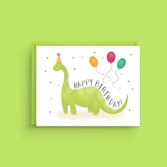 Cute Dinosaur Happy Birthday Card for Kids – Colorful Design with Balloons – Blank Inside, Envelope Included – Perfect for Birthday Celebrations