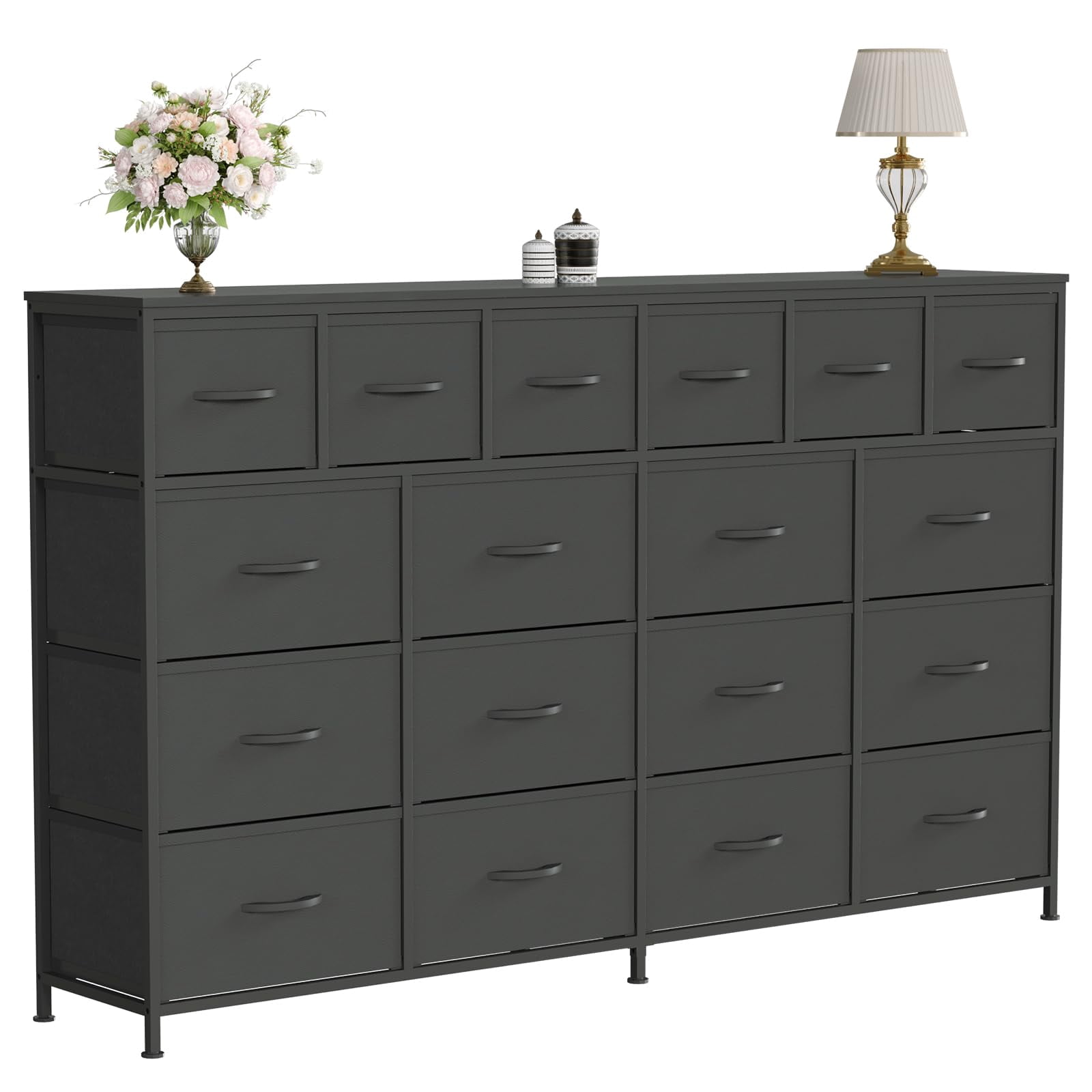 CuisinAid 63-Inch Wide 18-Drawer Dressers for Bedroom,Fabric Dresser with Metal Handles,Storage Organizer for Bedroom, Living Room, Hallway, White