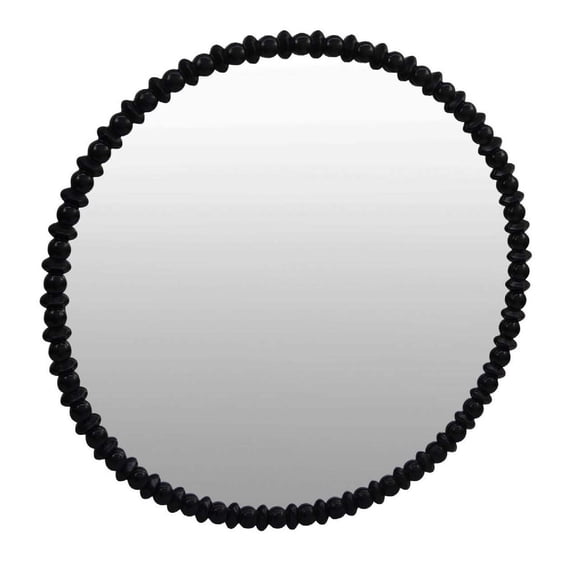 Benjara Perz Wall Mirror, 36 Inch Round with Black Beaded Wood Frame