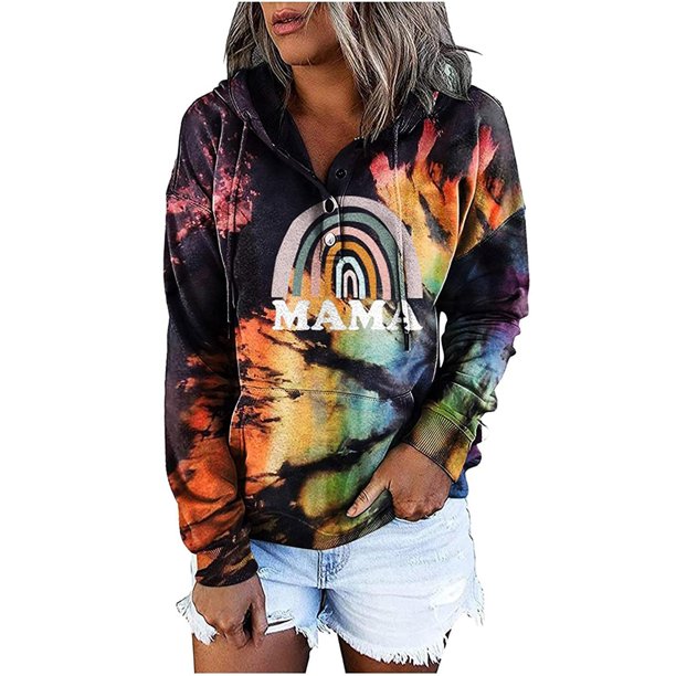Sudadera de manga larga con estampado tie-dye y capucha para mujer Blusa informal Jersey Tops Pompotops gfhjh12443