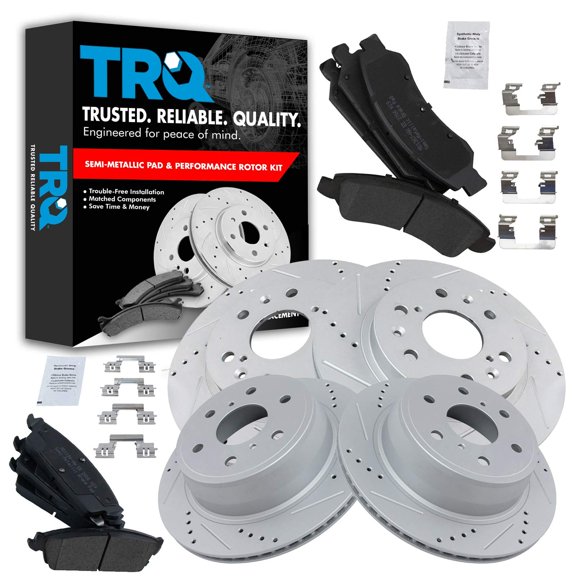 TRQ Front & Rear Posi Metallic Brake Pad & Performance Drilled Slotted Rotors
