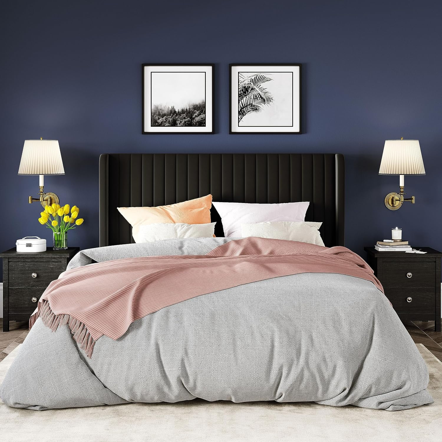 Allewie Queen Size Velvet Bed Frame/Vertical Channel Tufted