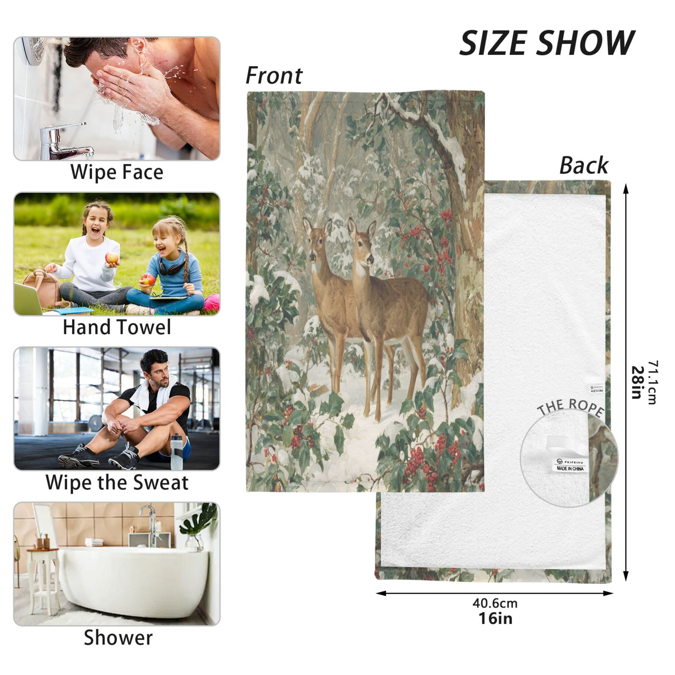 2 Pieces of Cotton Towel Face Towel Set Hand Towel Bath Towel Cotton Bath Towel Sets Two Deer