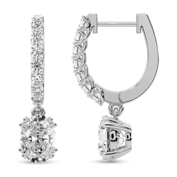 Diamond Earring | 1 Carat IGI Certified Oval Shape Lab Grown Diamond | 14K White Gold | Anaisa Dangling Lab Diamond Earrings | Prong Setting | FG-VS1-VS2 Quality | Friendly Diamonds