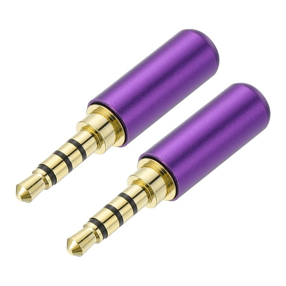Uxcell 2Pcs 3.5mm Replacement Repair Plug Jack, 4 Pole Metal Stereo Male Plug 3.5mm Solder DIY Audio Cable Connector for Headphone Earphone Microphone Cable Repair, Purple