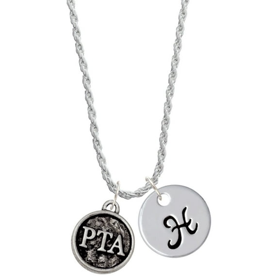 Delight Jewelry Silvertone Physical Therapist Caduceus Seal - PTA Silvertone Script Initial Disc - H - Charm Necklace, 20"+3"