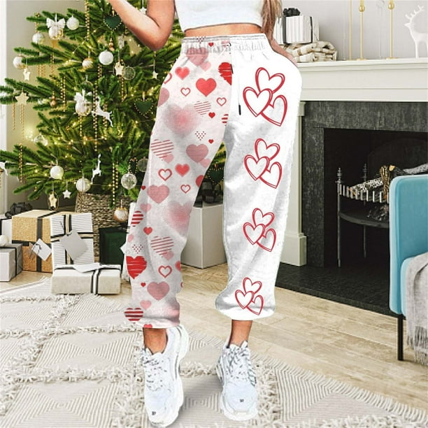 Gibobby pantalones anchos mujer Pantalones de chandal con estampado del dia de San Valentin para mujer bolsillos cintura alta deportivos gimnasio ajuste atletico pantalones de jogging Rojo XL Bodega A...