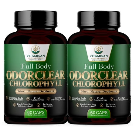 VITAMISAN OdorClear Chlorophyll Capsules, Herbal Internal Deodorant Supplement, 2 Bottles (120 Capsules)