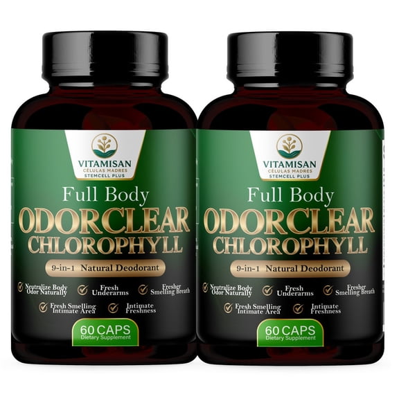 VITAMISAN OdorClear Chlorophyll Capsules, Herbal Internal Deodorant Supplement, 2 Bottles (120 Capsules)