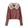 thumbnail image 4 of IUYRTFE Women Zip Up Jacket Faux Fur Collar Knitted Cardigan Short Coat for Autumn Winter Casual Wear, 4 of 7