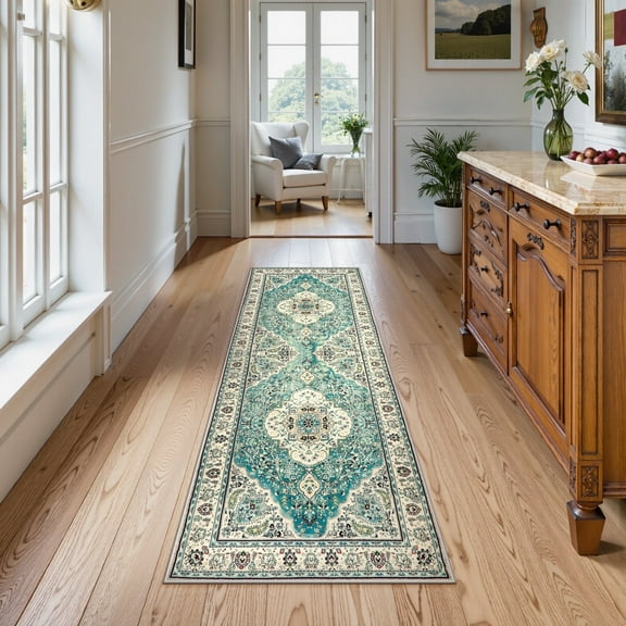 Wonnitar 2'x6' Boho Tribal Runner Rug,Vintage Kitchen Runner Rug, Soft Non Slip Washable Laundry Room Mat Indoor Throw Hallway Floor Carpet Runner for Bathroom Entryway Bedroom