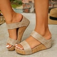thumbnail image 3 of Rokment Women's Polka Dot Cork Footbed Slip on Dress Sandals Retro Beach Casual Leather Open Toe Platform Wedge Chunky Heels Slides Comfortable Backless Walking Summer Shoes Khaki Size 9, 3 of 6