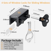 Tripumer 4 Sets of Sliding Window Locks with Key Adjustable Window Security Locks for Family Home Bedroom and Office Black