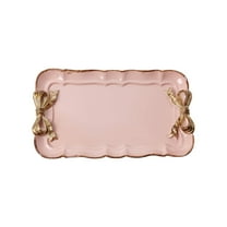 Cinvoph Dessert Serving Tray - Exquisite Bow Organizer, Jewelry & Sundries Plate, Elegant Decorative Tray for Vanity, Coffee Table & Home Accent, Pink