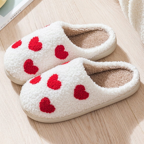 Willtoo Cute Heart Slippers for Women Soft Plush Comfy Warm Slip-On Rose Heart Love Couple Slippers fo Women Indoor Fluffy House Slippers for Women and Men Non-slip Fuzzy Flat Slides Red 8.5-9