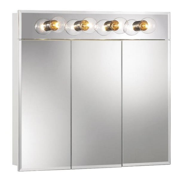 Jensen 755435 30 x 28 in. 3 Door Ashland Frameless Beveled Edge Wood Medicine with 4