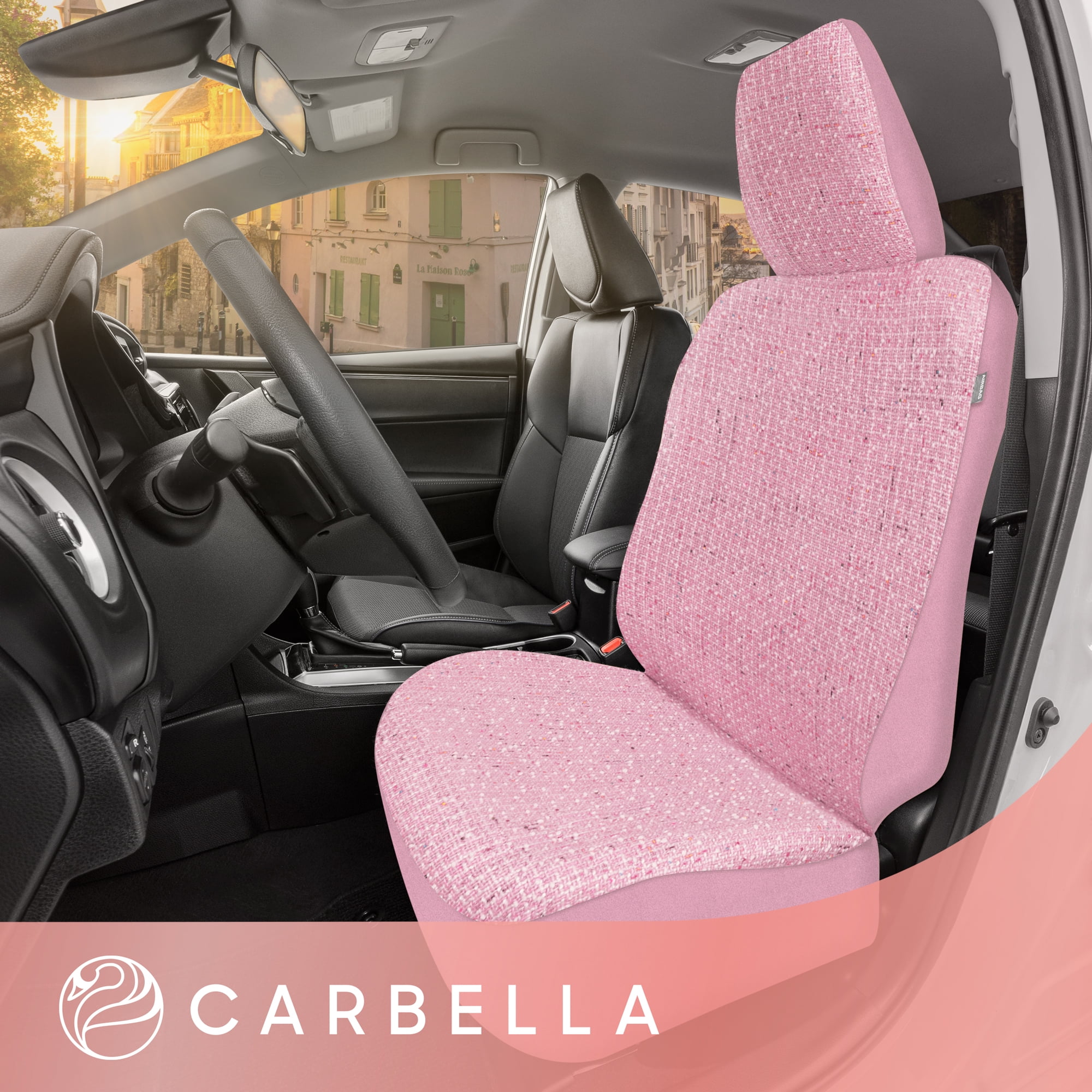 Carbella Sequin Tweed Bling Car Seat Cover for Women, 1 Piece Pink Seat