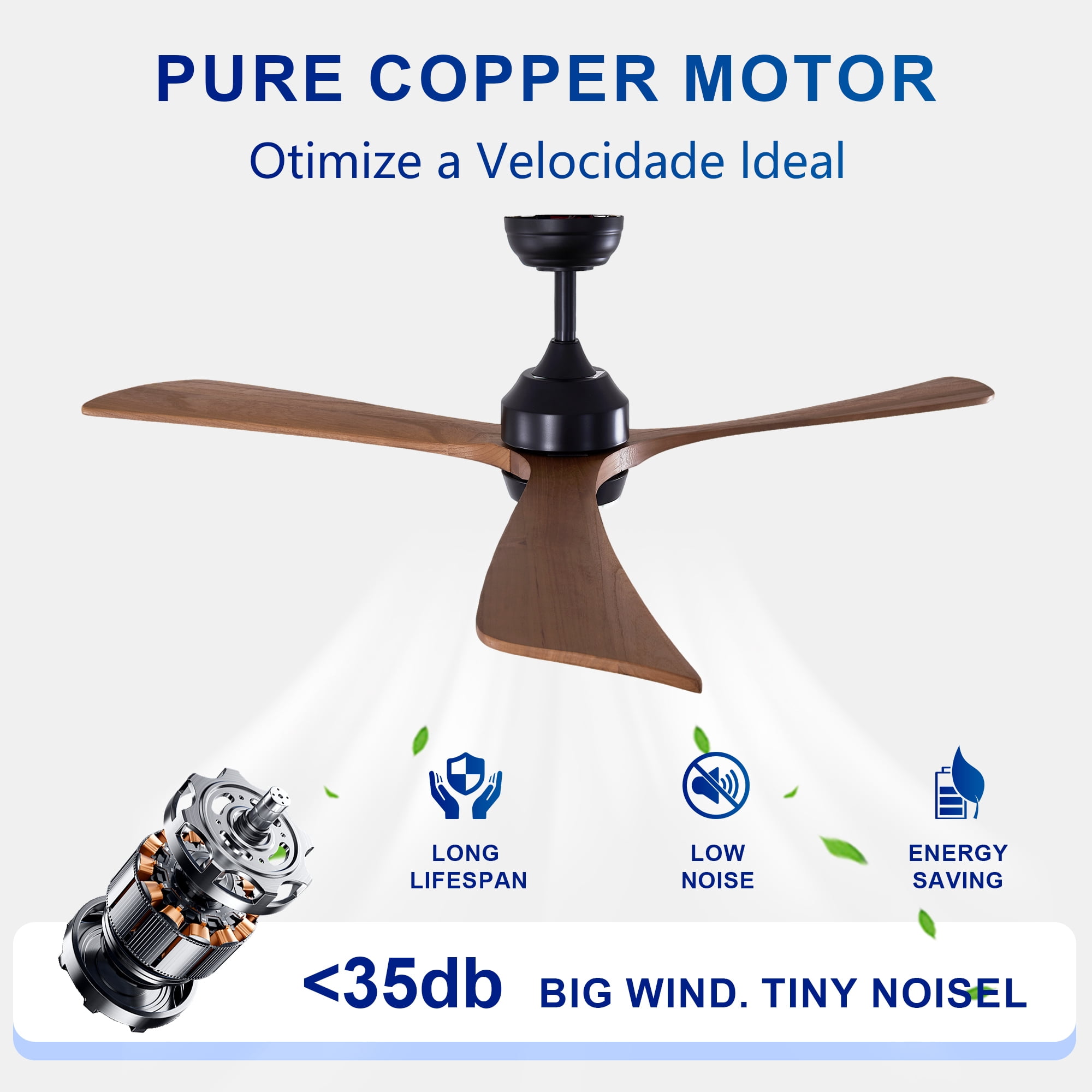 Leumius 62" Solid Wood Blades Ceiling Fan with Light and Remote Control,Quiet DC Motor 3 Blade Ceiling Fans 6 Speed Levels,Reversible for Patio Living Room Bedroom Office Black