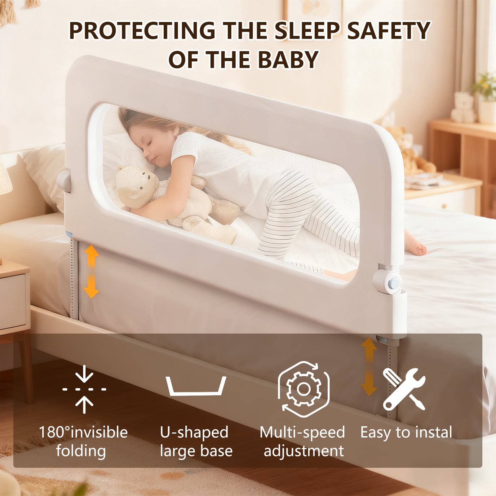 Foldable Toddler Bed Rails - Kids Guard Bumper for Crib Safe Bed Side Rail for Twin Queen King Full Size Beds 48inch