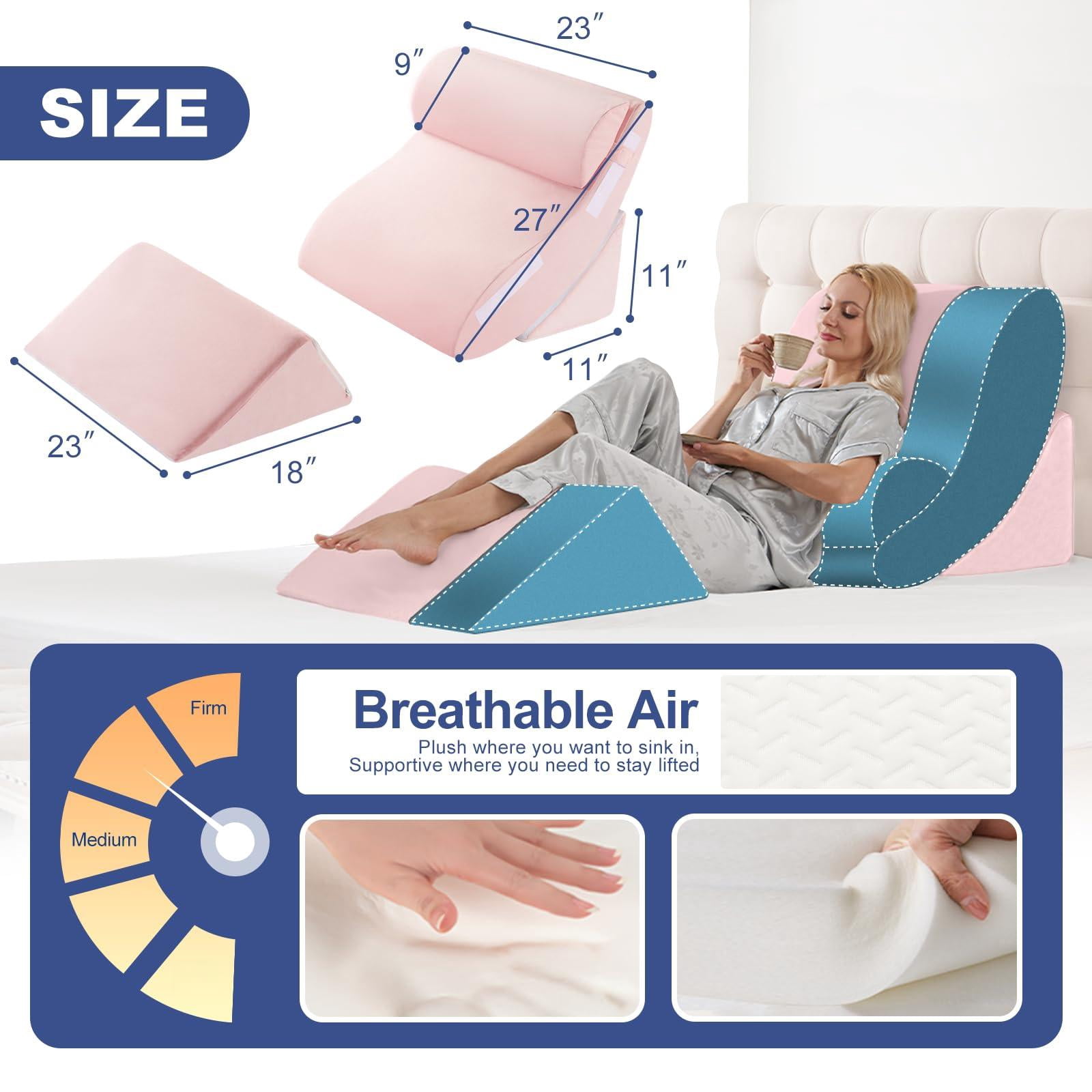 4pcs Bed Wedge Pillow Set For - Adjustable Memory Foam Support Pillows Back/leg/shoulder  Acid Reflux & Anti Sleeping System Pink
